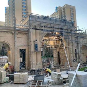 张家口 黄金麻荔枝面花岗岩小区门楼外墙干挂