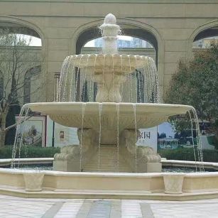 张家口 黄金麻花岗岩异型加工——户外庭院石雕流水喷泉