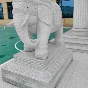 张家口 白麻花岗岩动物异形石雕-大象