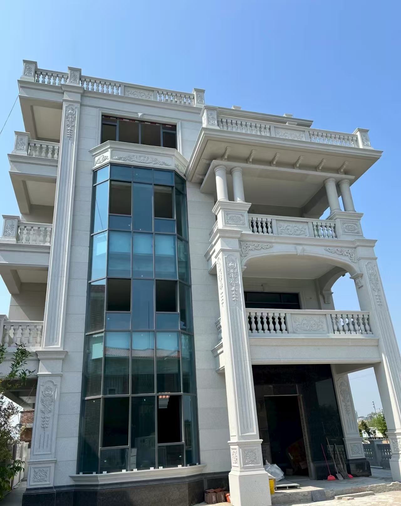 张家口 白麻花岗岩别墅外墙干挂效果展示