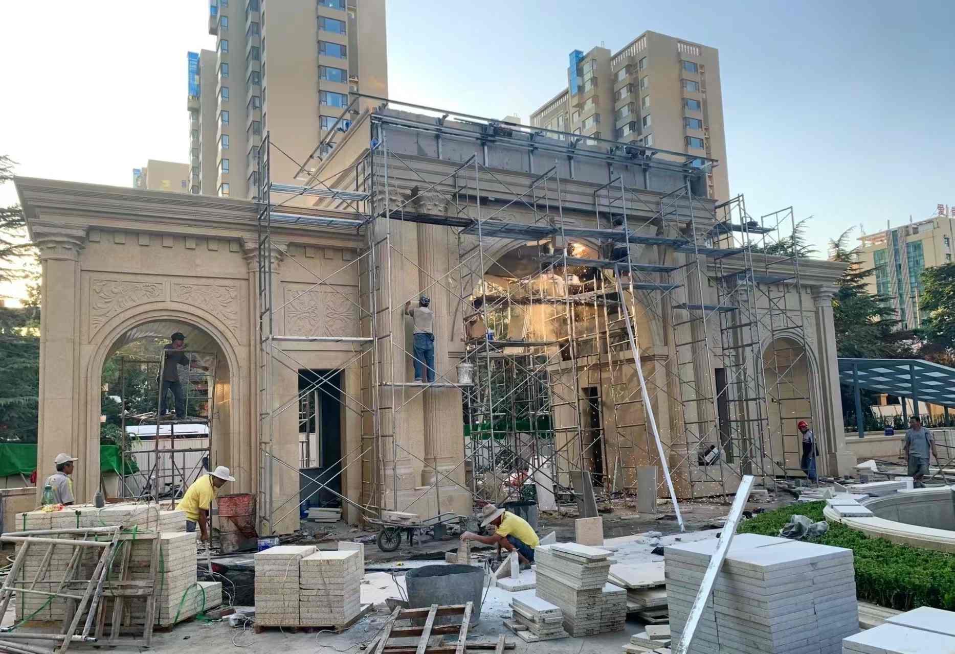 张家口 黄金麻荔枝面花岗岩小区门楼外墙干挂