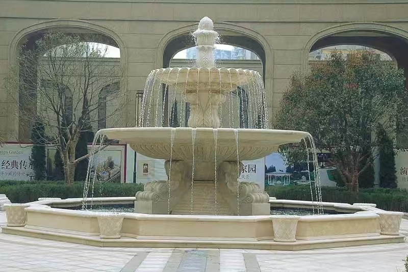 张家口 黄金麻花岗岩异型加工——户外庭院石雕流水喷泉