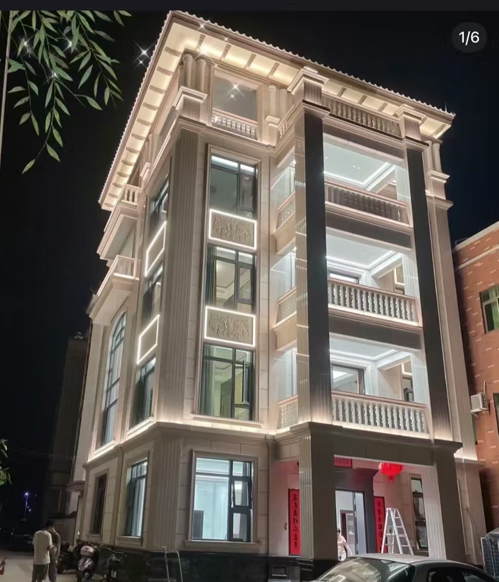 张家口 芝麻白花岗岩别墅外墙夜间效果