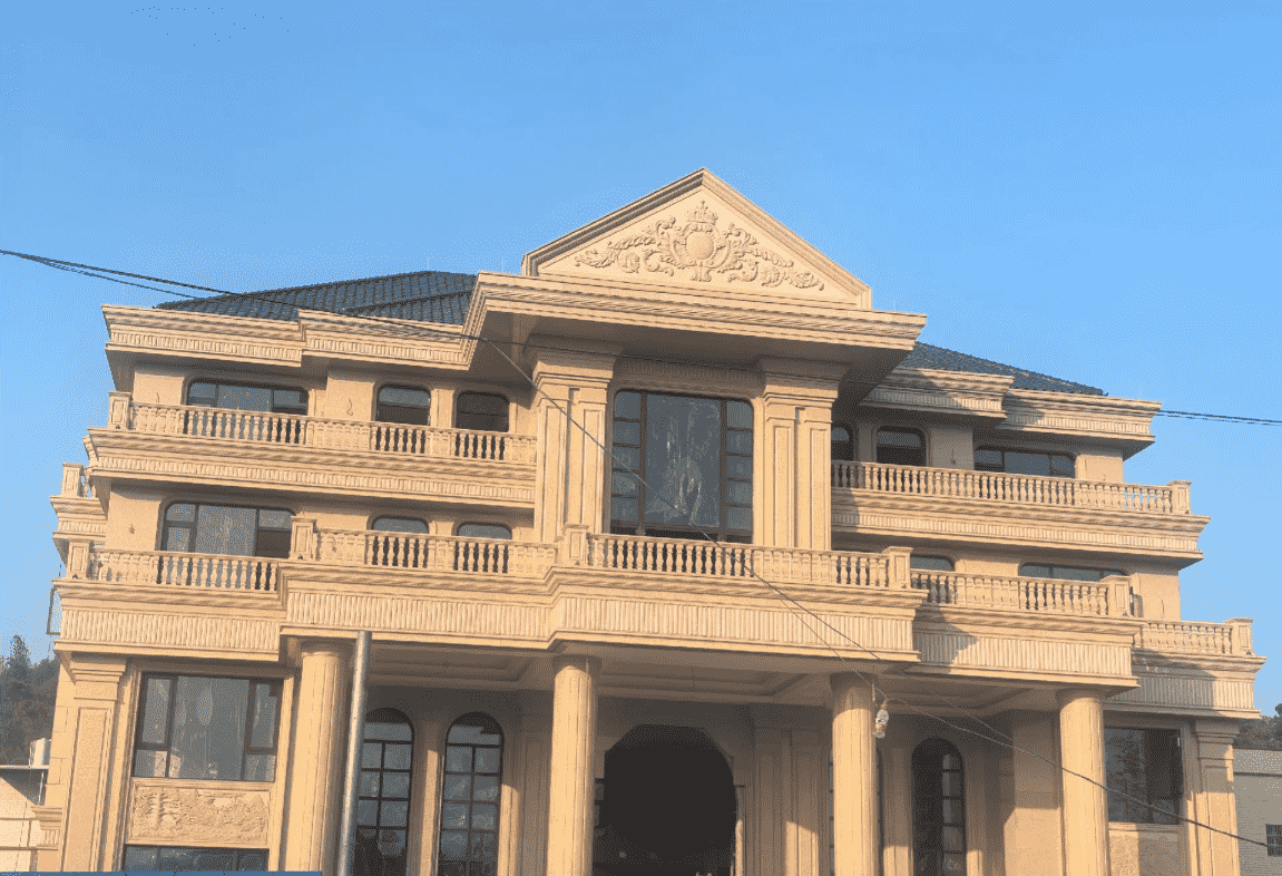 张家口黄金麻别墅外墙干挂石材效果示例